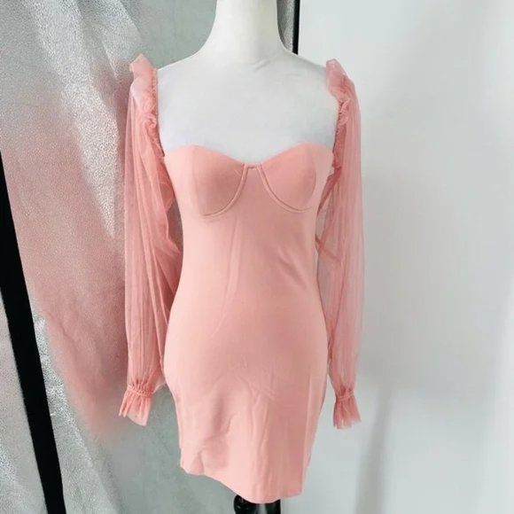 Pink Long Sleeve Bustier Bodycon Mini Dress - Picture 11 of 17